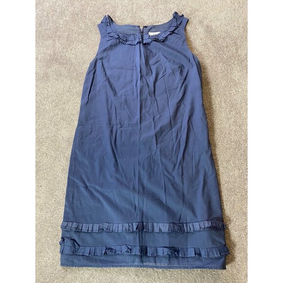 Ann Taylor LOFT Sleeveless Navy Dress Size 10 With Ruffle Trim & Back Zipper - Picture 1 of 8